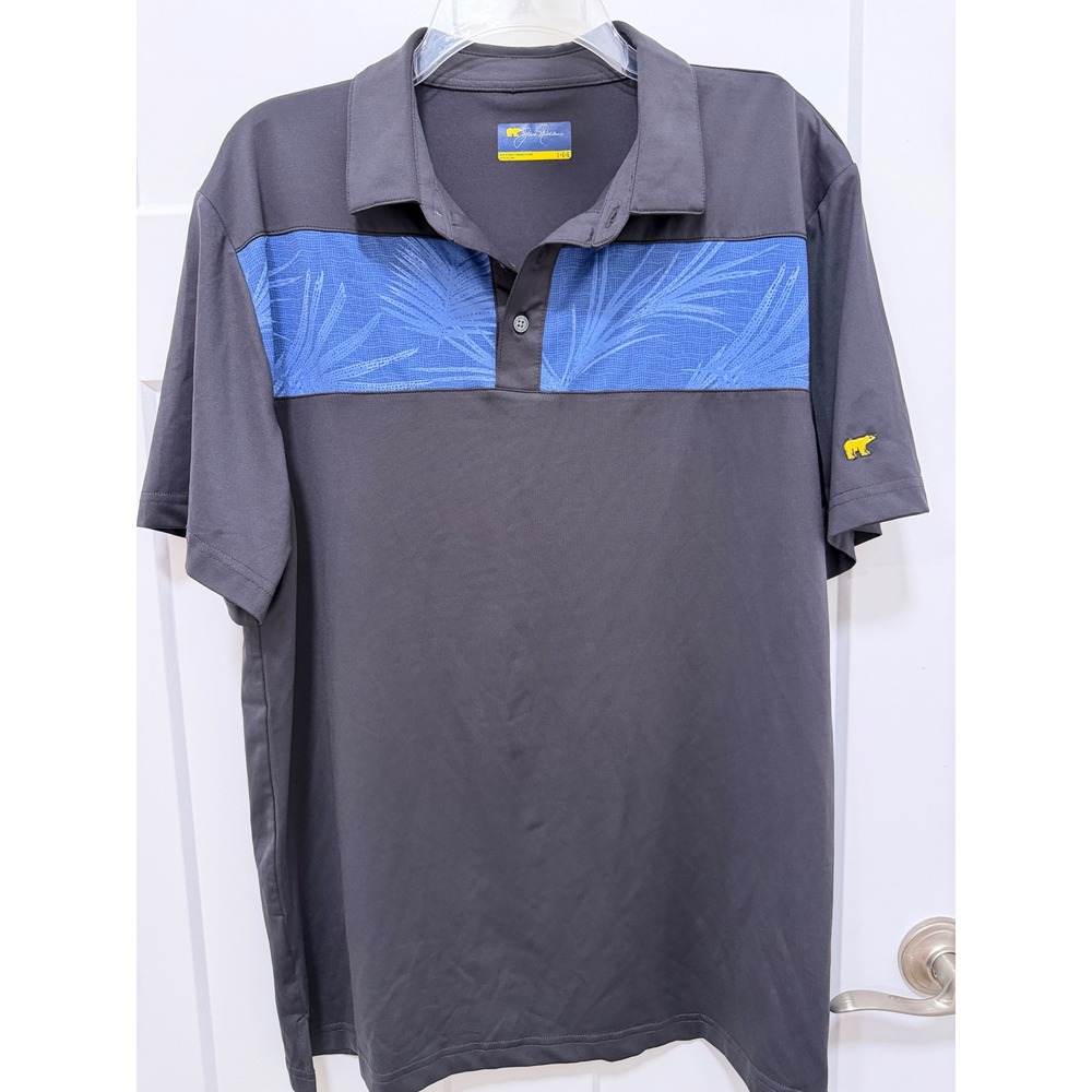 Jack Nicklaus Golden Bear Mens Large Black  Blue Tropical Palm Golf Polo Shirt